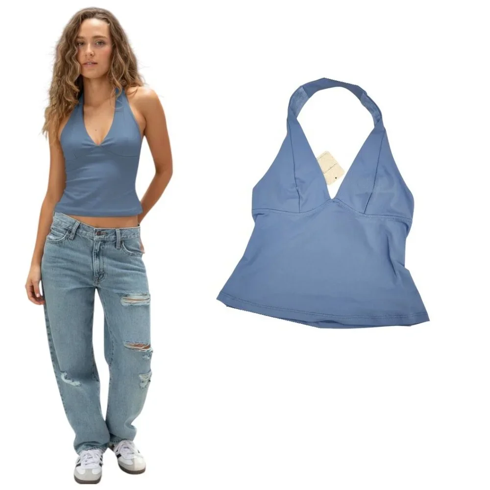 FREE PEOPLE BLUE HALTER TOP NEW SEALED IN PACKAGE‎